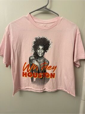 Pink Whitney Houston Graphic Cropped Tee